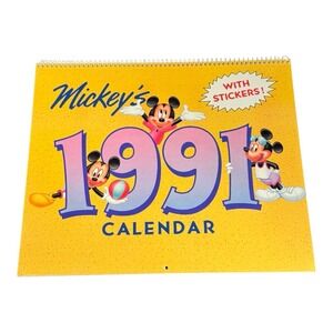 Disney Mickey Mouse Calendar 1991 With Stickers Carlton Greetings
